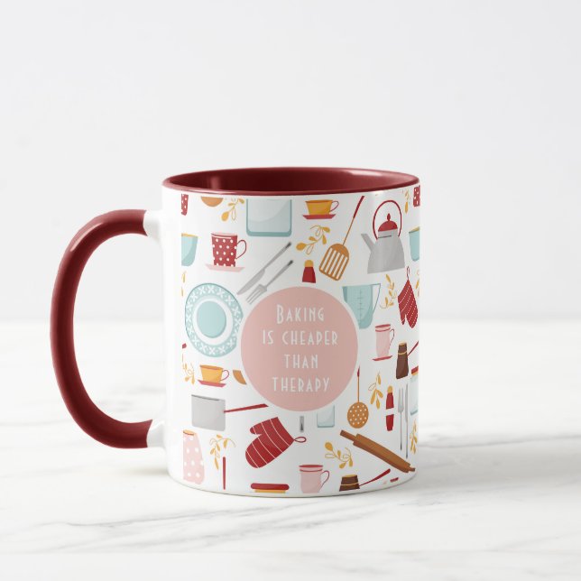 Baking billiger als Therapie Funny Kitchen Pink Tasse (Links)