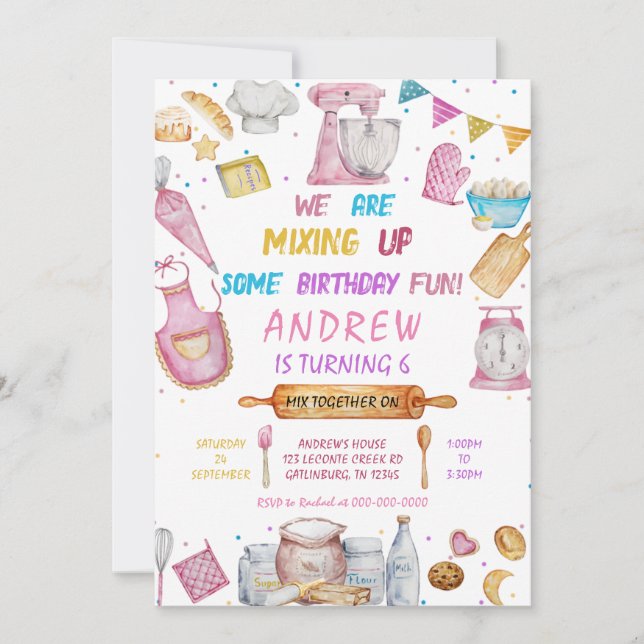 Baking Birthday Party Girl Cooking Einladung (Vorderseite)