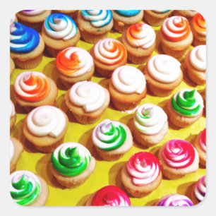 Baking farbenfrohe Cupcakes Quadratischer Aufkleber