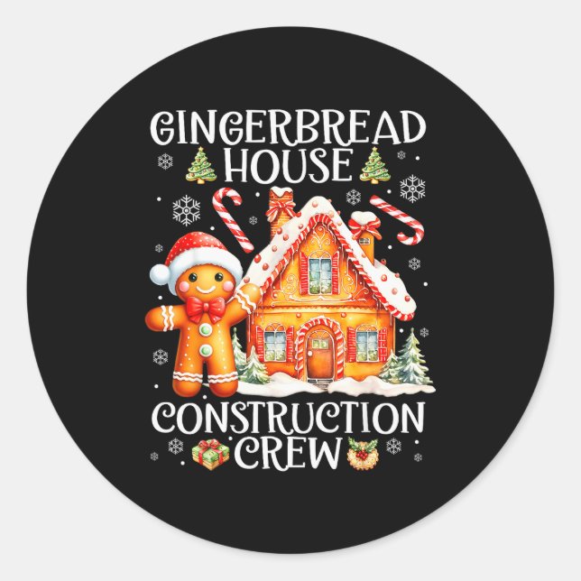 Baking Gingerbread House Construction Crew Christm Runder Aufkleber (Vorderseite)
