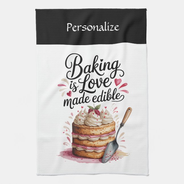 Baking ist Liebe Zitat Küche Bäcker Personalisiert Geschirrtuch (Vertikal)