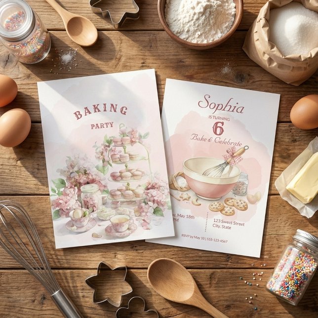 Baking Party Birthday Girls | Elegant Soft Pastel Einladung (Von Creator hochgeladen)