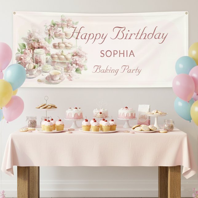 Baking Party For Girls Soft Pastel Happy Birthday Banner (Von Creator hochgeladen)