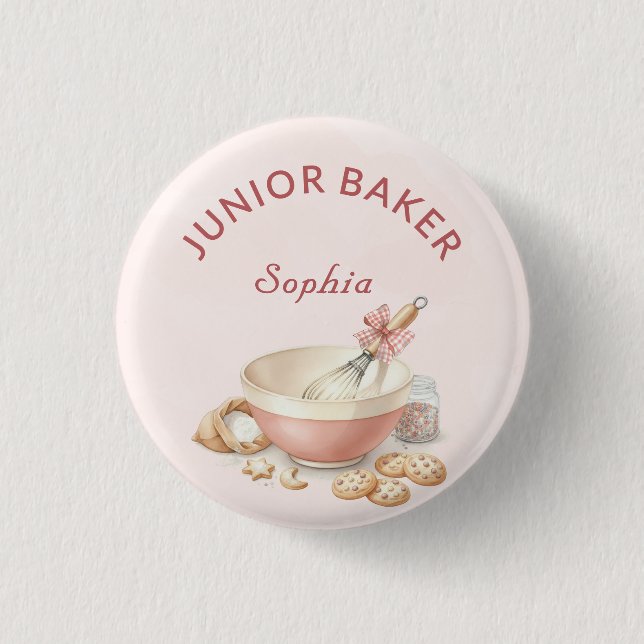 Baking Party Girls Birthday Elegant Bowl & Whisk Button (Vorderseite)