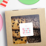 Baking Spirits Bright Colorful Typography Cookie   Quadratischer Aufkleber<br><div class="desc">This simple and cute gift tag features the text baking spirits bright in a colorful modern font. Customize this tag with your name and a message if you choose. These are perfect for your bake day or cookie exchange party! Coordinating Cookie exchange invites also available and additional color ways available...</div>