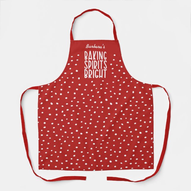Baking Spirits Bright Funny Red Holiday Polka Dot Schürze (Vorderseite)