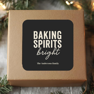 Baking Spirits Bright Moderne schwarze Weihnacht Quadratischer Aufkleber