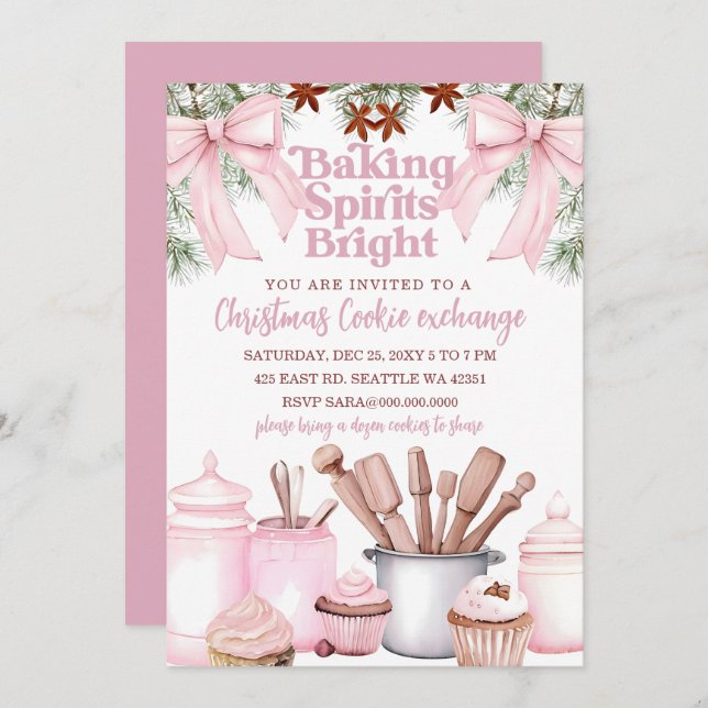 Baking Spirits Bright Pink Cookie Exchange  Einladung (Vorne/Hinten)