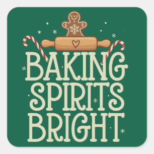 Baking Spirits Bright Weihnachten Lustiger Xmas Bä Quadratischer Aufkleber