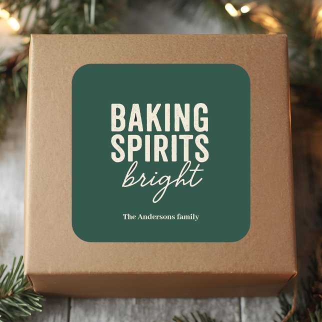 “Baking Spirits Bright“ Weihnachten Quadratischer Aufkleber (Von Creator hochgeladen)