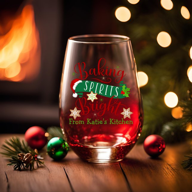 Baking Spirituosen Bright Custom Christmas Weinglas Ohne Stiel (Baking Spirits Bright Custom Christmas Stemless Wine Glass)