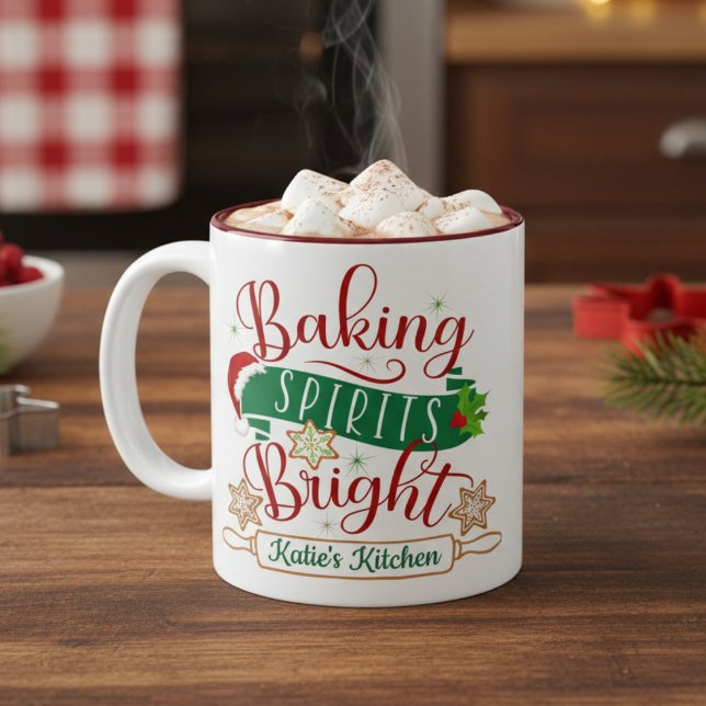Baking Spirituosen Bright Custom Christmas Zweifarbige Tasse (Baking Spirits Bright Custom Christmas Two-Tone Coffee Mug - Personalize with your name!)