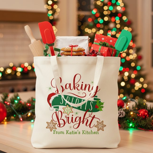 Baking Spirituosen Helle Feiertage Tragetasche (Baking Spirits Bright Festive Custom Holiday Tote Bag. Just add your name or special text.)