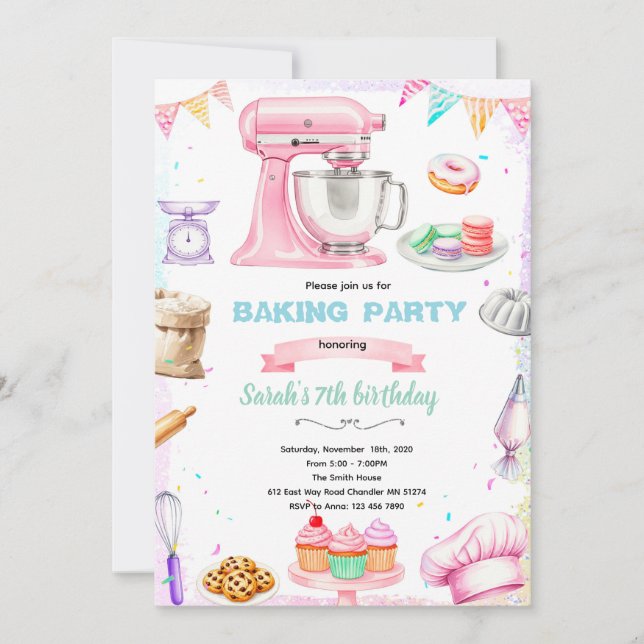 Baking theme party invitation einladung (Vorderseite)