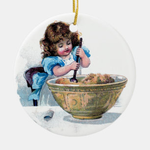 BAKING Vintag Girl Backcake Illustration Keramikornament