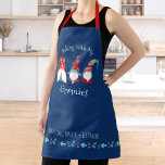 Baking with my Gnomies Funny Modern Holiday Nordic Schürze<br><div class="desc">“Baking with my gnomies.” Here’s a wonderful way add to the fun of your holiday baking. Add extra sparkle to your holiday culinary adventures whenever you wear this adorable, whimsical, funny, simple, modern, custom name Christmas apron. Three cute, funny, whimsical Scandinavian designed gnomes in red, dusty blue and orange along...</div>