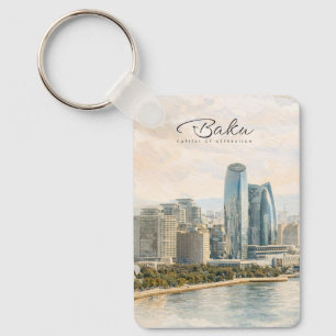 Baku Aserbaidschan Hauptstadt Aquarell Reise Gesch Schlüsselanhänger