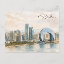 Baku Aserbaidschan Hauptstadt Aquarell Reisegesche