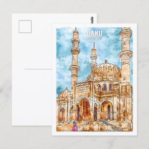 Baku Aserbaidschan Reiseort Wasserfarbe Postkarte