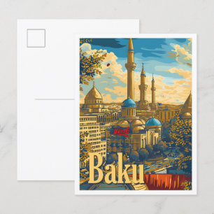 Baku Aserbaidschan Vintage-Kunst-Reiseillustration Postkarte