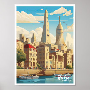 Baku Aserbaijan Art Vintage Reise Illustration Poster