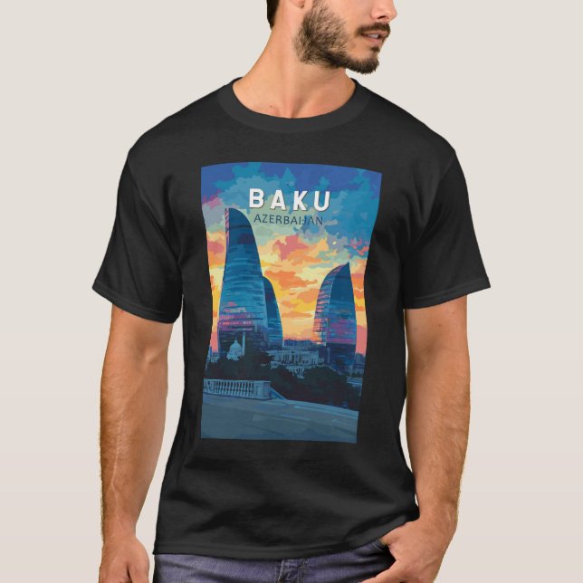 Baku Aserbaijan Reisen Kunst Vintag T-Shirt (Vorderseite)