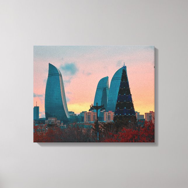 Baku-Skyline und Flammentürme Leinwanddruck (Vorderseite)