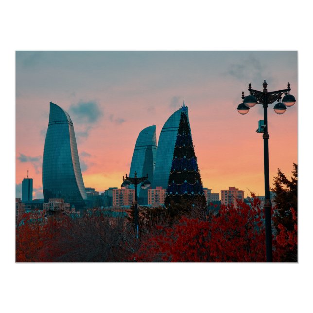 Baku-Skyline und Flammentürme Poster (Vorderseite)
