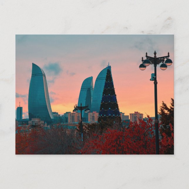 Baku-Skyline und Flammentürme Postkarte (Vorderseite)