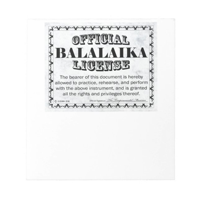 Balalaika-Lizenz Notizblock (Vorderseite)
