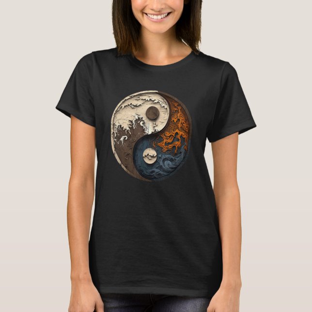 Balance and Harmony Yin Yang Symbol Ocean Forest T-Shirt (Vorderseite)