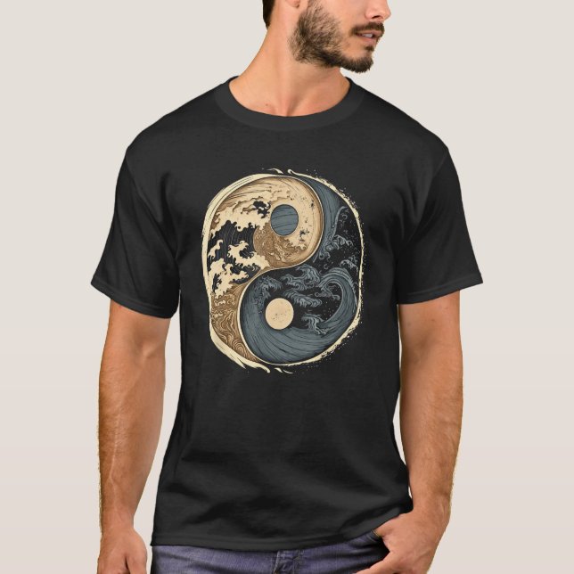 Balance and Harmony Yin Yang Symbol with Waves T-Shirt (Vorderseite)