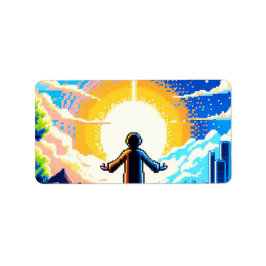 Balance of Worlds - Futuristische Pixel Art Tech Adressaufkleber