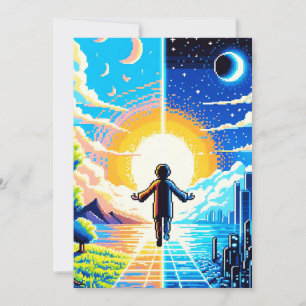 Balance of Worlds - Futuristische Pixel Art Tech Einladung