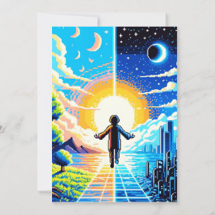 Balance of Worlds - Futuristische Pixel Art Tech Feiertagskarte