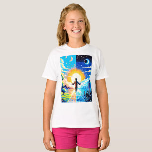 Balance of Worlds - Futuristische Pixel Art Tech T-Shirt