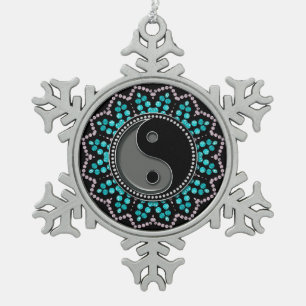 Balance YinYang Aqua Schwarzes Zeitalter Sparkasse Schneeflocken Zinn-Ornament