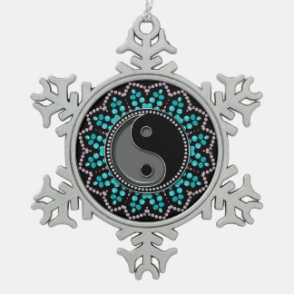 Balance YinYang Aqua Schwarzes Zeitalter Sparkasse Schneeflocken Zinn-Ornament