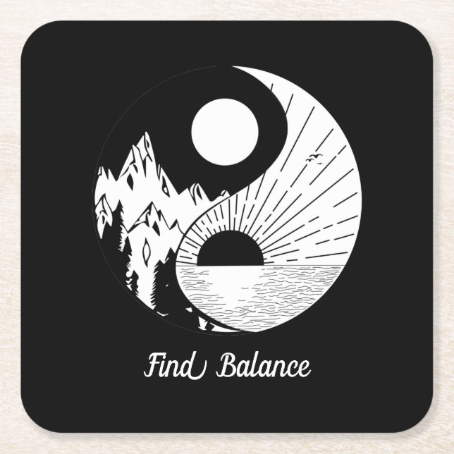 Balance Zen Yin Yang Schwarz-weiß Rechteckiger Pappuntersetzer (Vorderseite)
