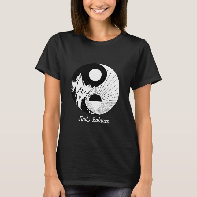 Balance Zen Yin Yang Schwarz-weiß T-Shirt (Vorderseite)