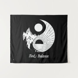 Balance Zen Yin Yang Schwarz-weiß Wandteppich