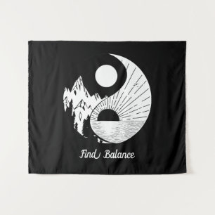 Balance Zen Yin Yang Schwarz-weiß Wandteppich