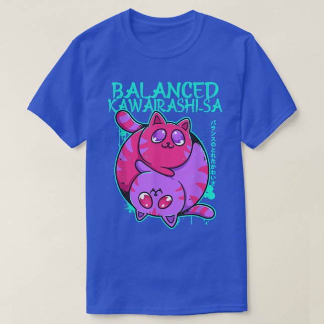 Balanced Kawairashi-sa Yin Yang Anime Cat Kitten O T-Shirt (Design vorne)
