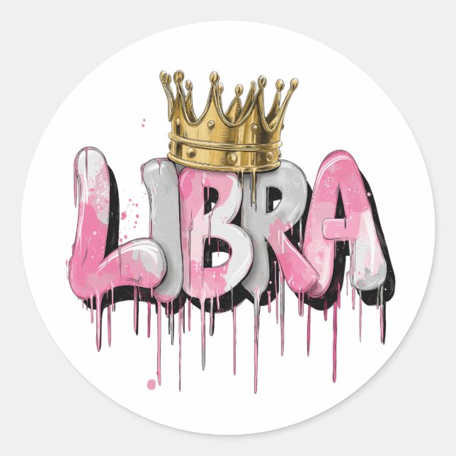 Balanced Libra Zodiac Graffiti Airbrush mit Crown Runder Aufkleber (Vorderseite)