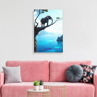 Balancierender Elefant auf Klippe – Surrealistisch Leinwanddruck