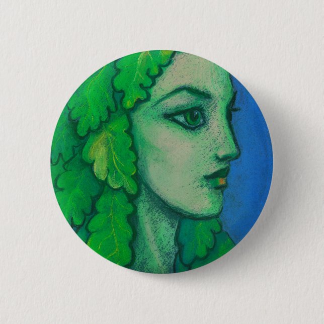 Balanis, Dryade, grüne Blätter, Waldgöttin, Kunst Button (Vorderseite)
