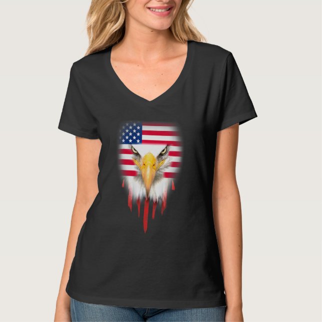 Bald Adler 4. Juli American Flag Patriotic Fre T-Shirt (Vorderseite)