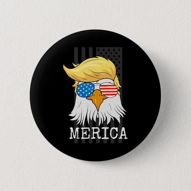 Bald Adler 4. Juli Trump American Flag Funny G Button (Vorderseite)