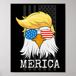 Bald Adler 4. Juli Trump American Flag Funny G Poster