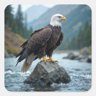 Bald Adler auf einem Felsen Quadratischer Aufkleber
